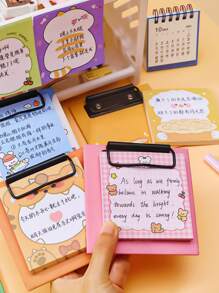 1入組卡通貓圖案迷你記事本帶剪貼板可愛多用途可寫記事本適合辦公室、學生 - 紫色 - 查看 3