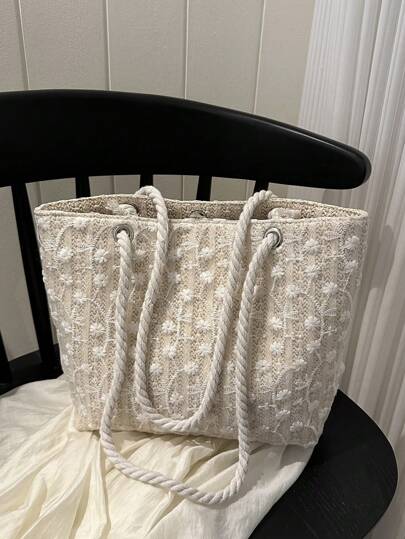 Women's Large Capacity Woven Shoulder Tote Bag