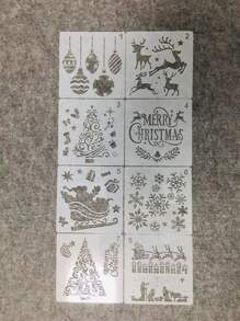 8pcs White Plastic 5-Inch Christmas Hollow Painting Stencil Templates
