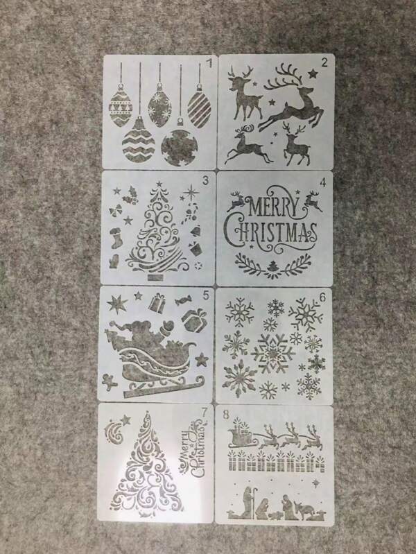 8pcs White Plastic 5-Inch Christmas Hollow Painting Stencil Templates