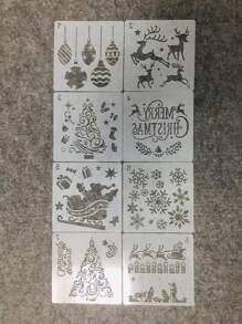 8pcs White Plastic 5-Inch Christmas Hollow Painting Stencil Templates