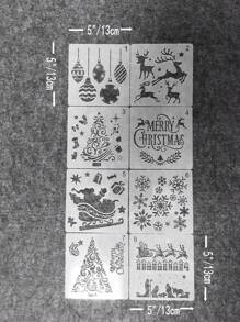 8pcs White Plastic 5-Inch Christmas Hollow Painting Stencil Templates