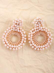 1 đôi bông tai thả đơn giản đính cườm phong cách Bohemian cho nữ - Hồng - Xem 3