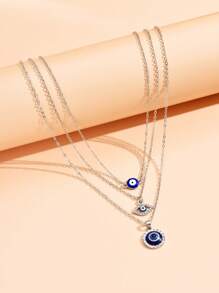 3入組邪惡之眼和水鑽裝飾吊墜項鍊套裝適合女士 - 銀色 - 查看 2