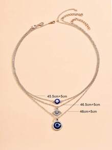 3入組邪惡之眼和水鑽裝飾吊墜項鍊套裝適合女士 - 銀色 - 查看 4