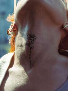 1pc Rose Love Minimalist And Playful Semi-Permanent Tattoo Sticker, Herbal Fake Tattoo, Waterproof And Durable