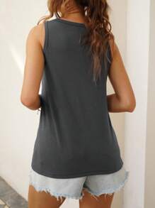 CILKOO Spring/Summer S Imple C Asual Letter Printed Round Neck Sleeveless Women's Tank Tops