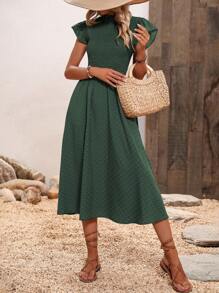 SHEIN LUNE Geo Print Butterfly Sleeve Dress - Army Green - View 6