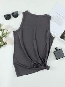 CILKOO Spring/Summer S Imple C Asual Letter Printed Round Neck Sleeveless Women's Tank Tops
