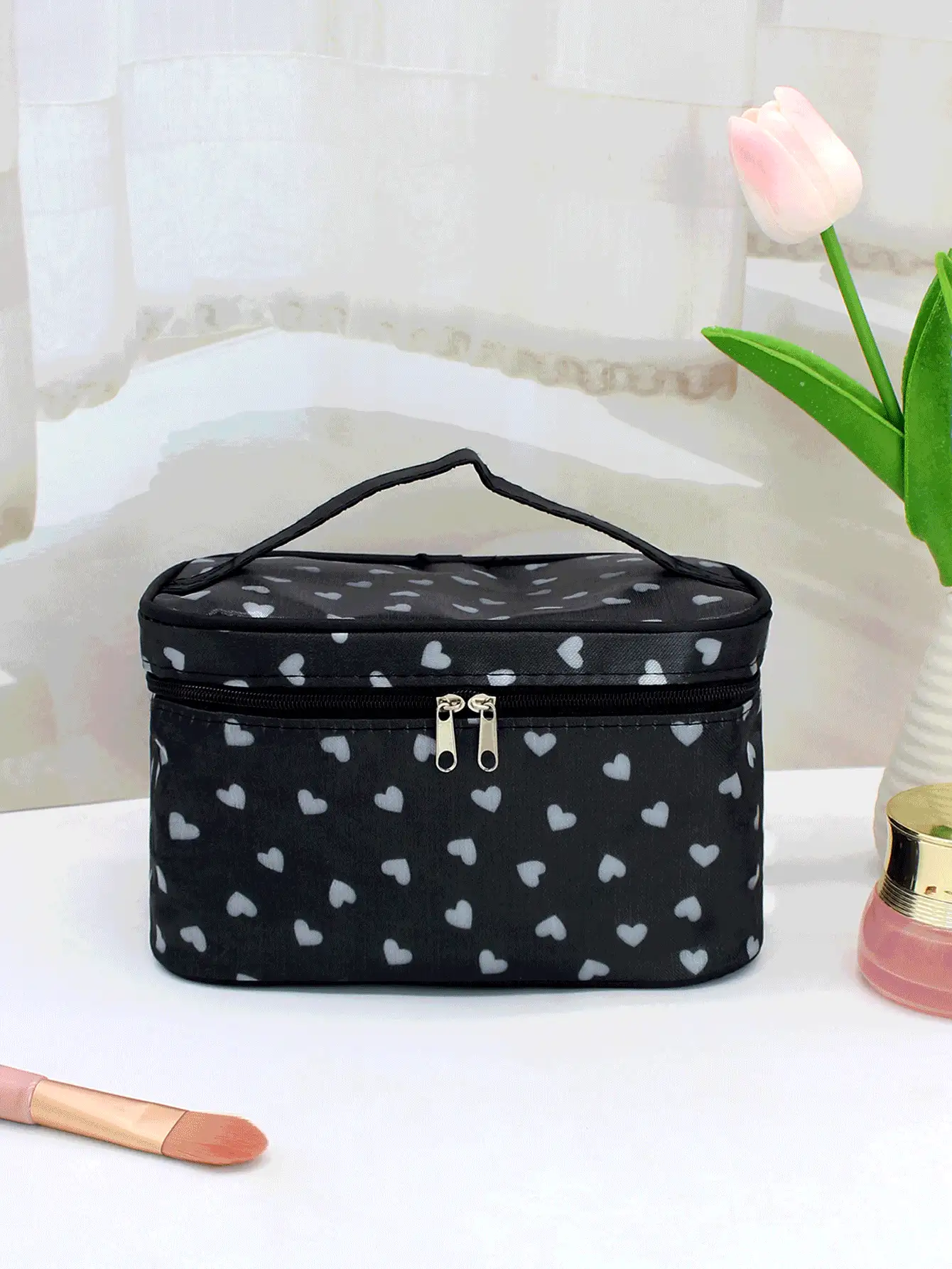 1件多色心形，便攜時尚旅行化妝包，女士女孩儲物化妝品組織者化妝盒 - 彩色 - 查看 2