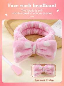 2入組臉部洗套裝,1入組雙頭多功能卡通熊設計潔面刷和1入組珊瑚絨柔軟蝴蝶結裝飾髮帶彩妝髮箍,適用於黑頭去除,皮膚護理,挖和應用泥膜,臉部水洗和面部護理 - 彩色 - 查看 2