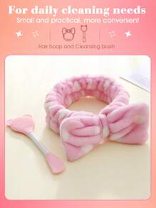 2入組臉部洗套裝,1入組雙頭多功能卡通熊設計潔面刷和1入組珊瑚絨柔軟蝴蝶結裝飾髮帶彩妝髮箍,適用於黑頭去除,皮膚護理,挖和應用泥膜,臉部水洗和面部護理 - 彩色 - 查看 4