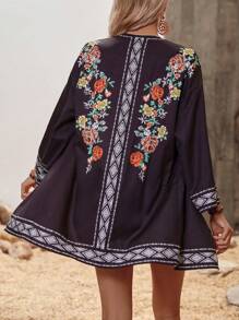 SHEIN Swim Floral Print Open Front Kimono,Summer Beach - Black - View 2
