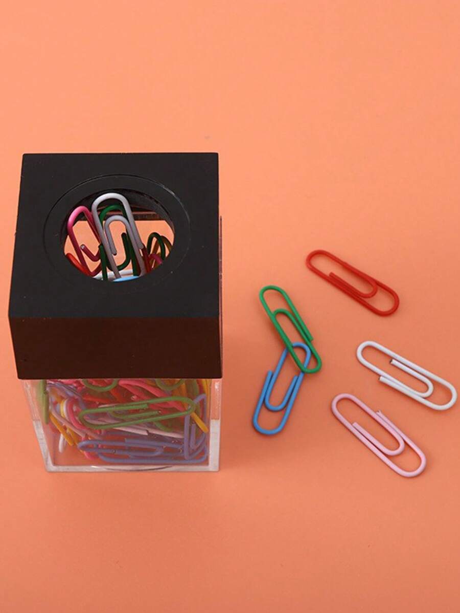 1pc Magnetic Paper Clip Holder Container (Comes With 18pcs Paper Clips) - Black - View 1