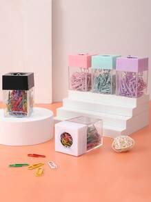 1pc Magnetic Paper Clip Holder Container (Comes With 18pcs Paper Clips) - Black - View 3