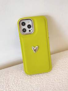 Heart Decor Electroplated Lens Frame Phone Case - Mustard Yellow - View 2