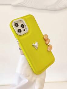 Heart Decor Electroplated Lens Frame Phone Case - Mustard Yellow - View 3