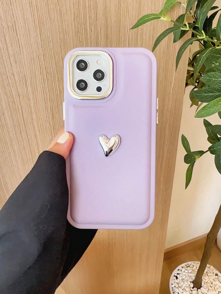 愛心裝飾電鍍鏡片邊框手機殼 - 紫色 - 查看 1