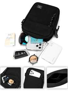 男士小包超小单肩迷你小包小挎包品牌斜跨小包，手提包书包斜挎包运动包大学生旅行学院学校 - 黑色 - 查看 2