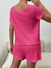 SHEIN Essnce Solid Boat Neck Tee & Drawstring Waist Shorts