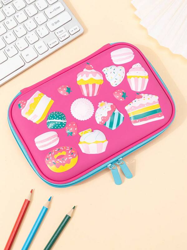 1pc Cake Pattern Stationery Bag, Creative Portable Pen Bag For Student Stationery Organizer