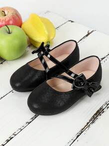 Baby Girls Hook-and-loop Fastener Bow Decor Fashionable Mary Jane Flats For Outdoor - Black - View 6