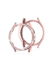 PC單行鑽石鑲嵌鏤空硬殼適用於40/44mmSamsung Galaxy Watch5/4,不附帶鋼化膜 - 粉色 - 查看 1