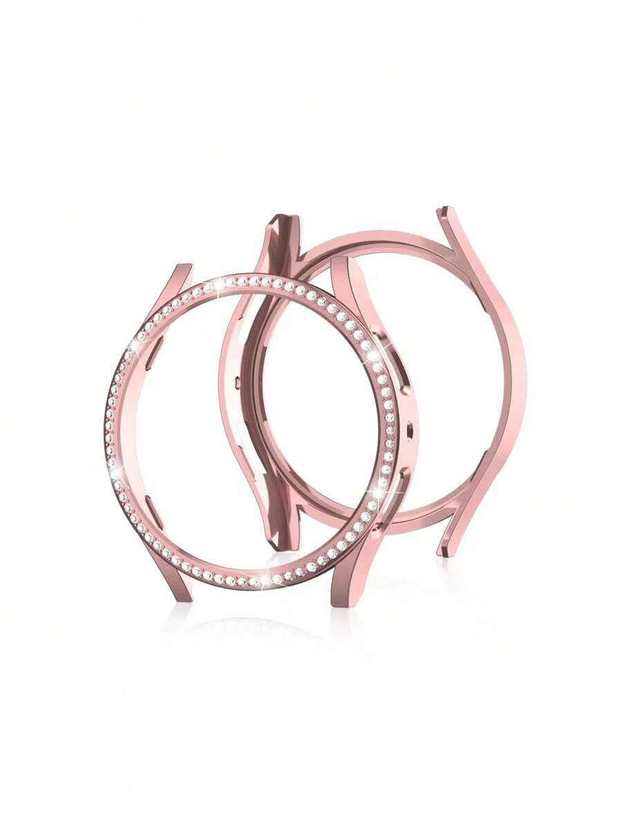 PC單行鑽石鑲嵌鏤空硬殼適用於40/44mmSamsung Galaxy Watch5/4,不附帶鋼化膜 - 粉色 - 查看 1