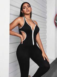 SHEIN SXY Contrast Binding Cut Out Unitard Jumpsuit - Black - View 6
