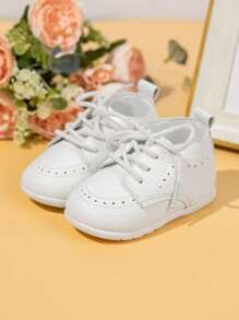 Bebé niño Botas chelsea con cordón de litchi en relieve de moda para exterior - Blanco - Ver 2