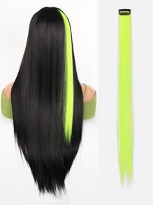 Clip In Long Straight Synthetic Hair Extension - Green - View 1