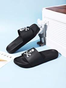 男士骷髏頭圖案單帶戶外黑色PVC拖鞋 - 黑色 - 查看 3