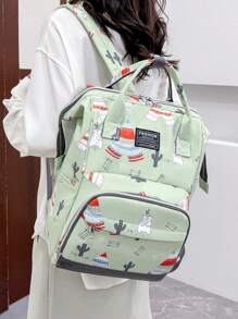 Bebé Mochila bolsa de pañal oso & cactus patrón alta capacidad para diariamente - Multicolor - Ver 2