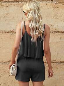 Solid Cami Romper - Black - View 2