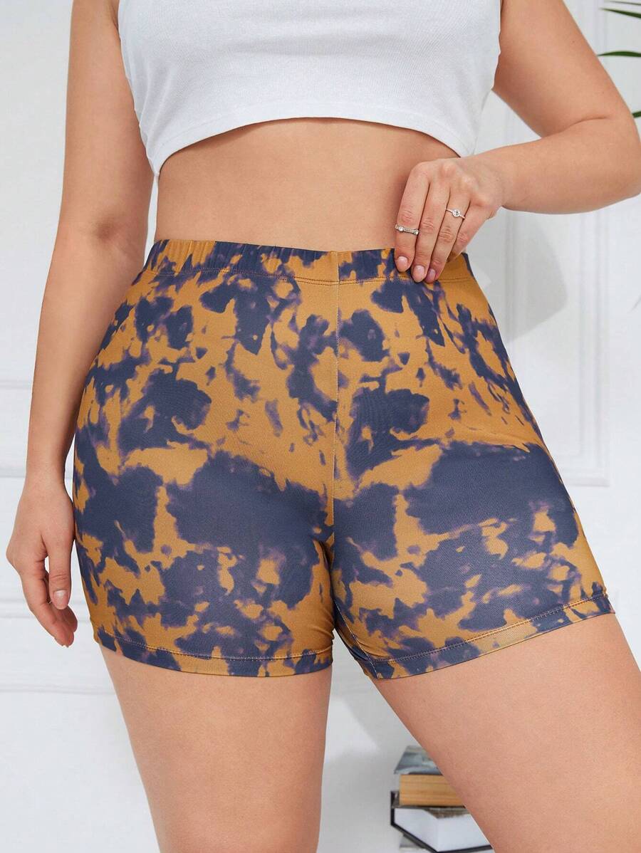 RueChic Plus Tie Dye Biker Shorts - Multicolor - View 1