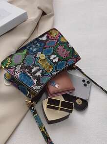 蛇紋法棍包紐扣裝飾可調整肩帶 - 彩色 - 查看 3