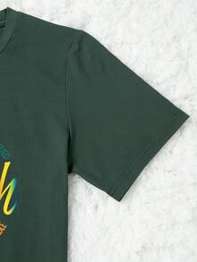 SHEIN LUNE Áo thun Plus size Slogan Giải trí - xanh quân đội - Xem 3