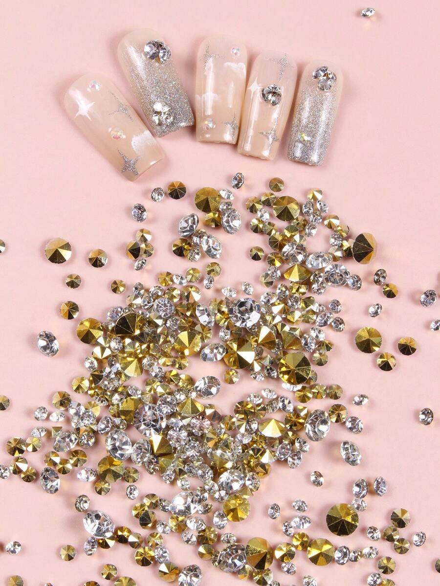 約300顆/套透明和白色尖底水鑽，用於指甲裝飾 - 彩色 - 查看 1