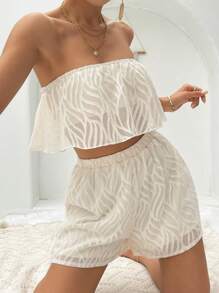 SHEIN VCAY Top bandeau unicolor & Shorts - Albaricoque - Ver 4