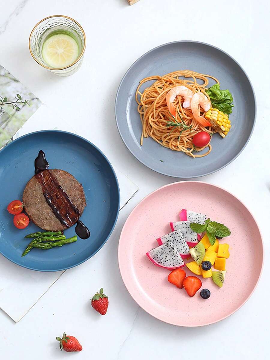 1pc PP Plate, Modern Dark Grey Round Dinner Plate For Dining Table for