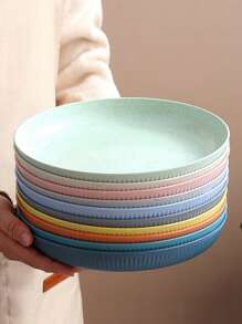 1 pieza Plato de PP, plato de cena redondo modernista para la cocina, regalo de Navidad - Beis - Ver 4