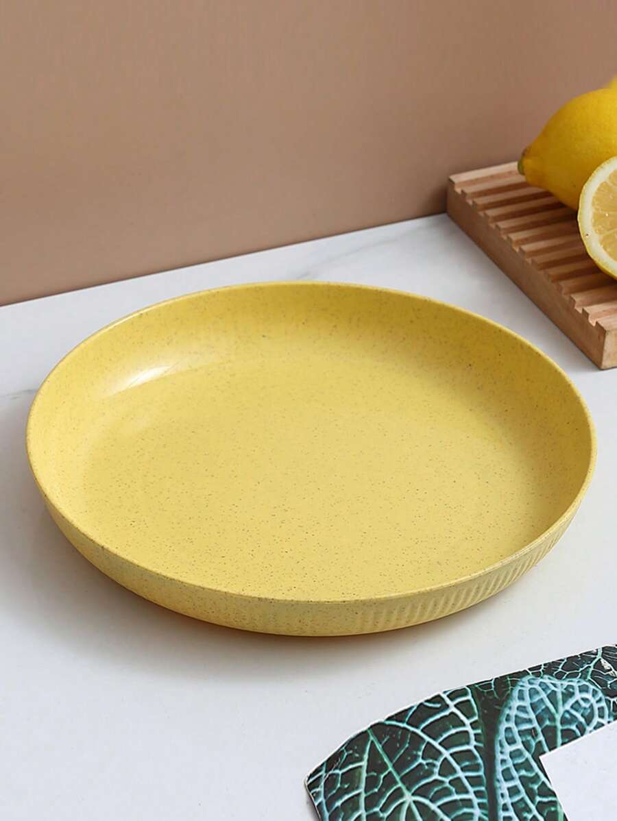 1入組23厘米PP盤子，廚房用簡約黃色圓形餐盤 - 黃色 - 查看 1