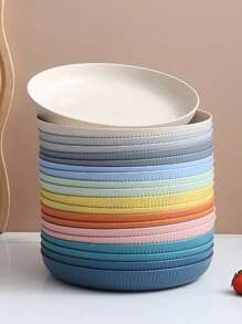 1入組23厘米PP盤子，廚房用簡約黃色圓形餐盤 - 黃色 - 查看 4