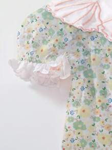 嬰兒滿版印花泡泡袖連衣裙 - 彩色 - 查看 3