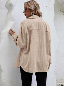 SHEIN LUNE Abrigo de pana con bolsillo con solapa de hombros caídos - Albaricoque - Ver 2