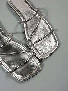 女士时尚方头多带编织平底凉鞋，百搭夏/秋季穿着，适合购物、约会、度假、居家、休闲、通勤、派对