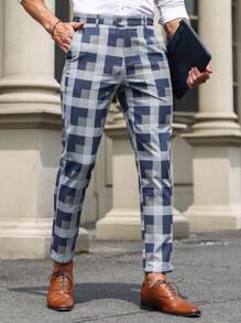 Manfinity Mode Men Suit Pants Túi Sọc ca rô - Nhiều màu - Xem 7