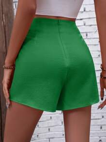 SHEIN LUNE 素色側打結圍裹細節裙裤 - 綠色 - 查看 2