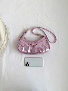 防水、輕便、便攜式、經典、休閒哥特式風格、Y2K 風格、朋克風格、萬聖節搗蛋包萬聖節派對用品手提包萬聖節、萬聖節幽靈哥特式幽靈粉色流浪漢包褶皺細節鑲嵌裝飾適合大學、青少年、女士、女士完美萬聖節 , 假期 , 度假 , 購物 , 戶外 - 粉色 - 查看 7