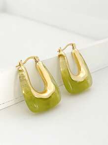Geometric Design Earrings - Green - View 2